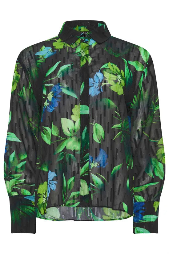 Gem Button Floral Print Shirt
