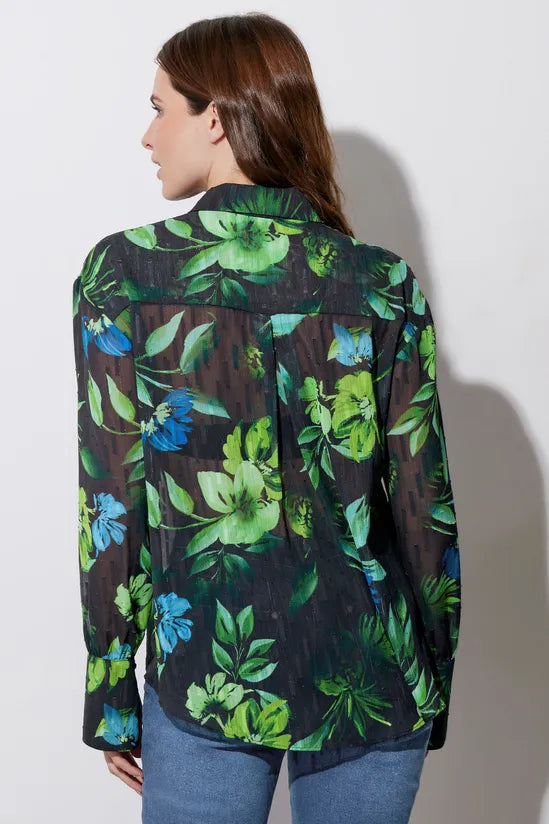 Gem Button Floral Print Shirt