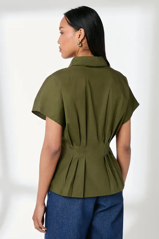 Collared Pleat Detail Short Sleeve Shirt