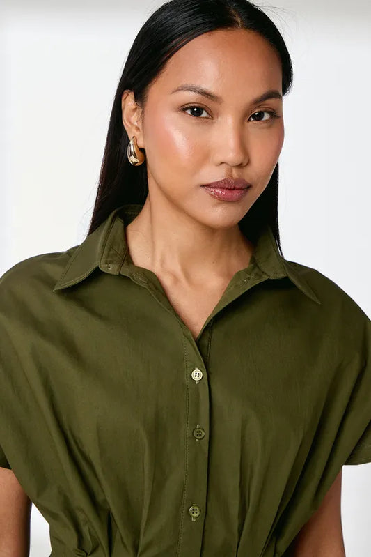 Collared Pleat Detail Short Sleeve Shirt